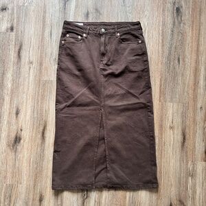 Brown Denim Maxi Skirt